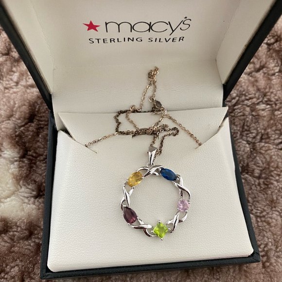 Macy's Jewelry - Macy's Pendant Necklace, Sterling Silver, Multi Gemstone